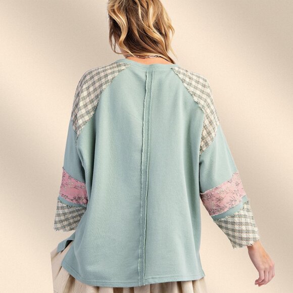 EASEL "Full Heart" Cotton Terry Mix Fabric & Print Embroidered Raw Frayed Edges - Picture 8 of 14